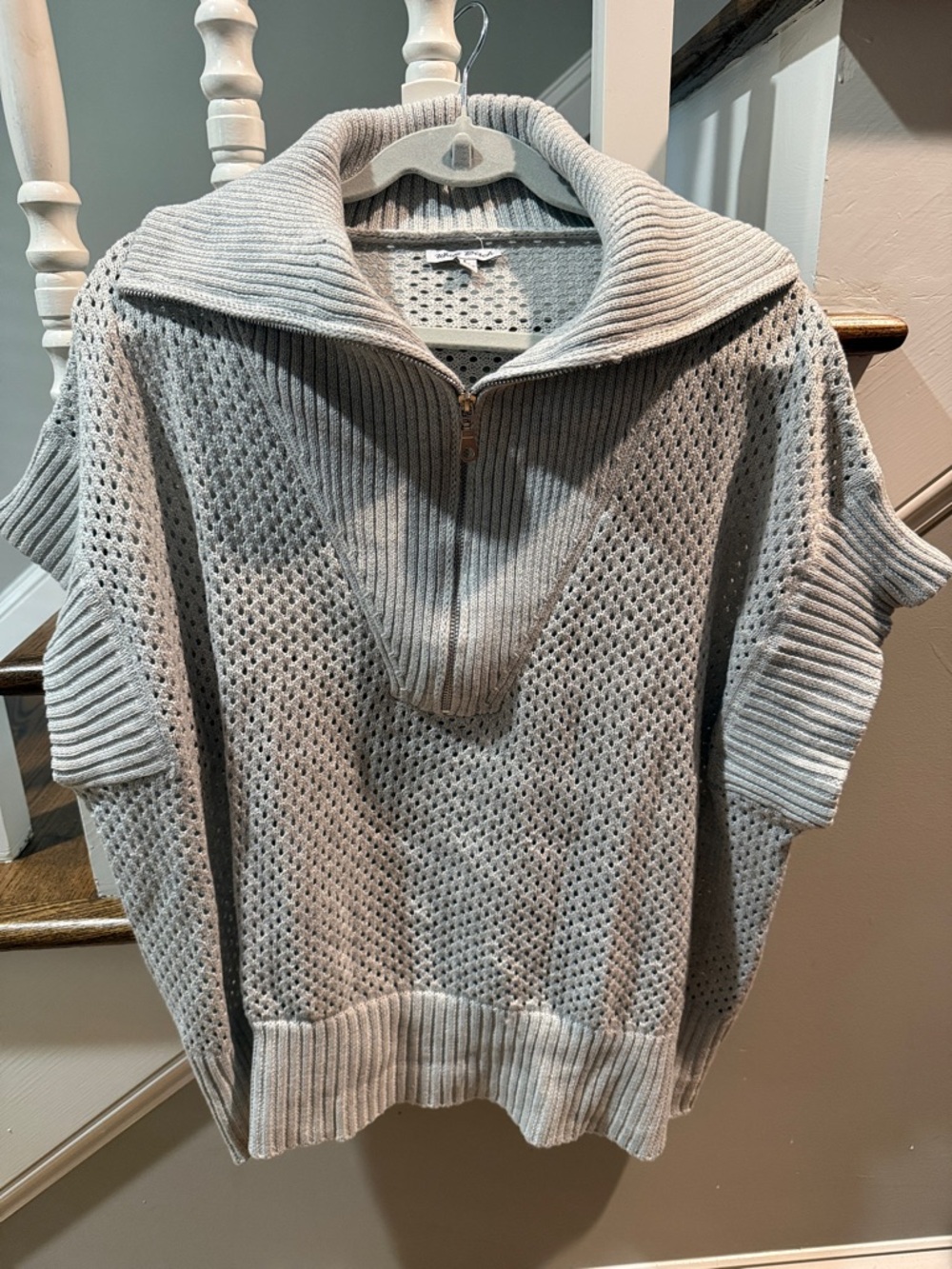 White Birch Light Gray Open-Knit Sweater Top